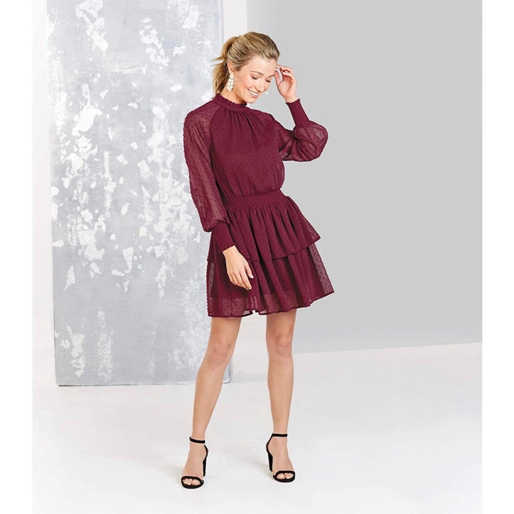 MUD PIE wine red tiered mini dress